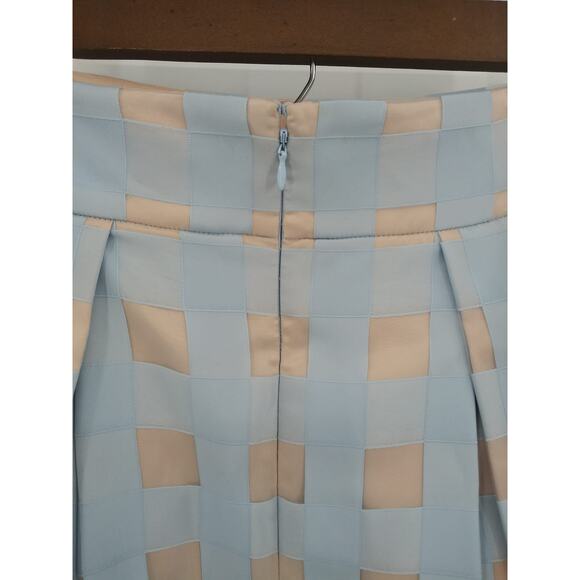 Eliza J Blue & Tan Checked Pleated Windowpane Midi Skirt Semiformal Sz 6 - Picture 9 of 11
